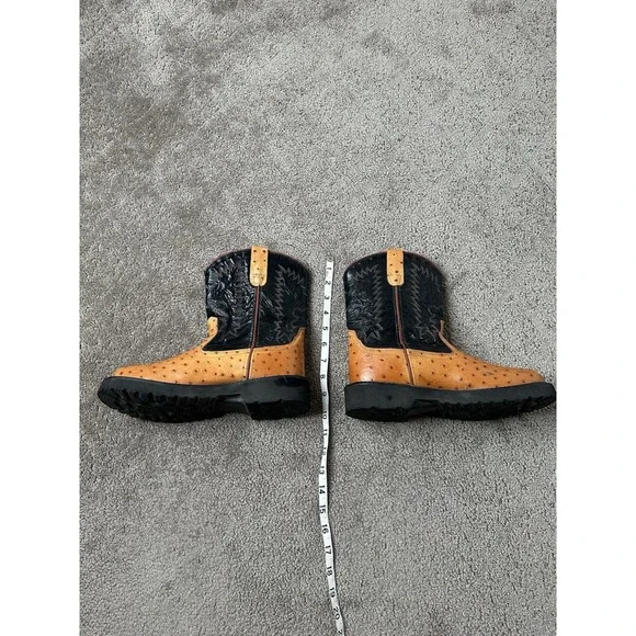 Young Cowboy Western Boots Old West Ostrich Boots Brown Leather, Size 070, US 7 - Picture 4 of 6